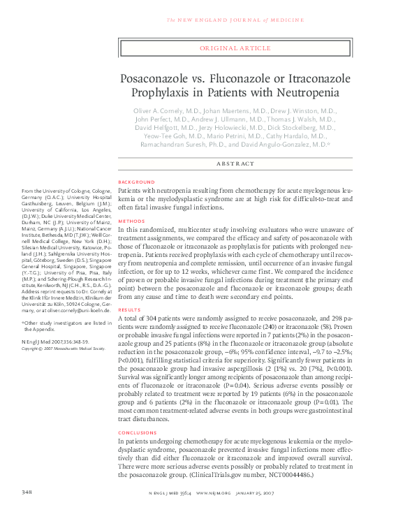 (PDF) Posaconazole vs. Fluconazole or Itraconazole Prophylaxis in
