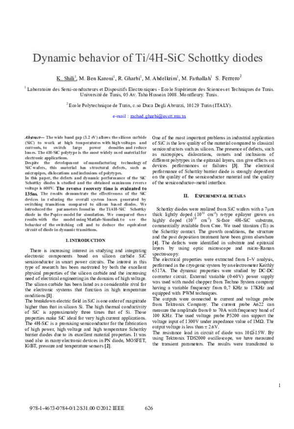 (PDF) Dynamic behavior of Ti/4HSiC Schottky diodes Mohamed Fathallah