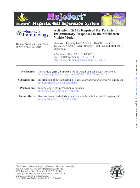 (PDF) Activated Ets2 Is Required for Persistent Inflammatory Responses ...