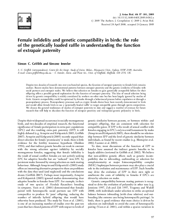 (PDF) Female infidelity and genetic compatibility in birds: the role of ...