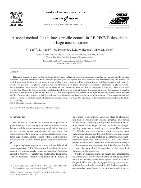 (PDF) Characterization of a large area scanning PECVD deposition system ...
