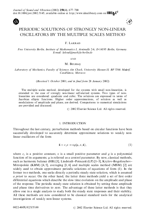 (PDF) PERIODIC SOLUTIONS OF STRONGLY NON-LINEAR OSCILLATORS BY THE ...