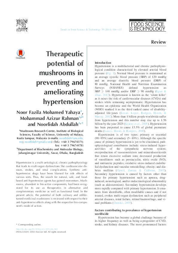 (PDF) Mushrooms & hypertension TIFSmain Noorlidah Abdullah