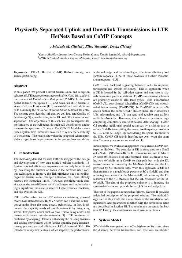 (PDF) Physically Separated Uplink and Downlink Transmissions in LTE ...