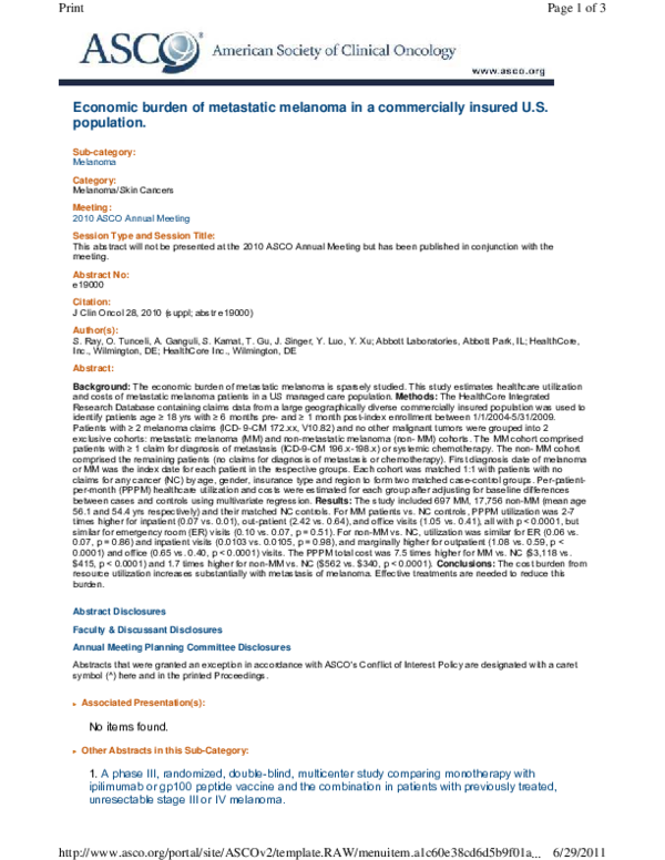 (PDF) Economic burden of metastatic melanoma in a commercially insured ...