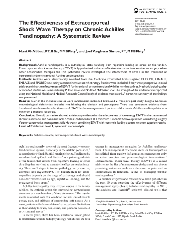 (PDF) Systematic review: effectiveness of extra corporeal shock wave ...