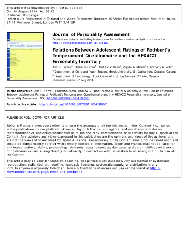 (PDF) Relations Between Adolescent Ratings of Rothbart's Temperament ...