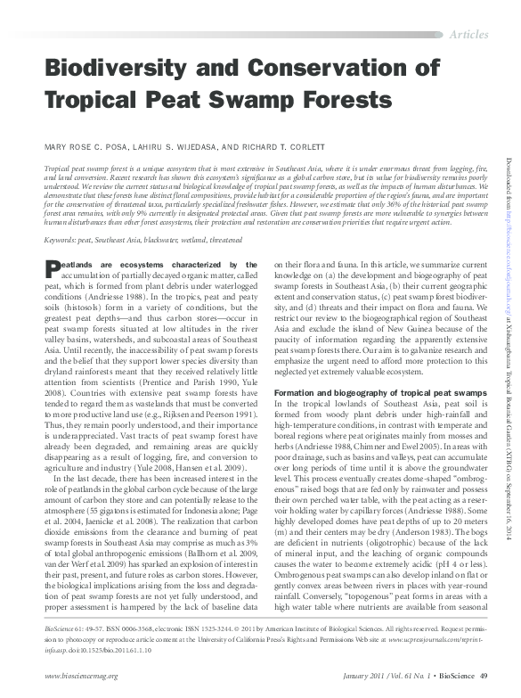 (PDF) Biodiversity and Conservation of Tropical Peat Swamp Forests