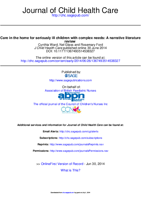 (PDF) Care in the home for seriously ill children with complex needs: A ...