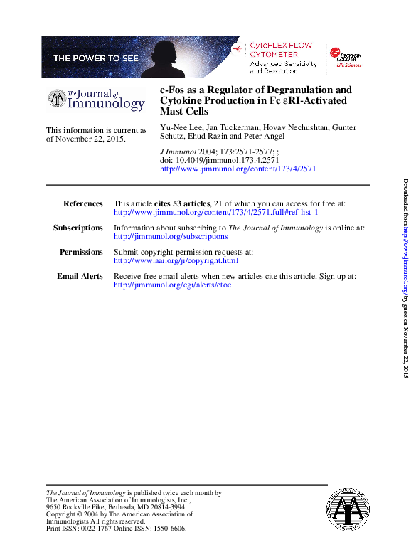 (PDF) c-Fos as a Regulator of Degranulation and Cytokine Production in ...