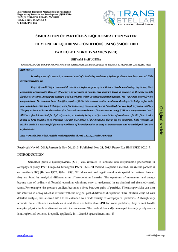 (PDF) SIMULATION OF PARTICLE & LIQIUD IMPACT ON WATER FILM UNDER ...