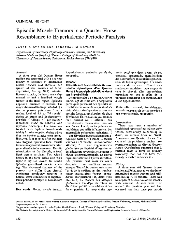 (PDF) Episodic muscle tremors in a Quarter Horse resemblance to