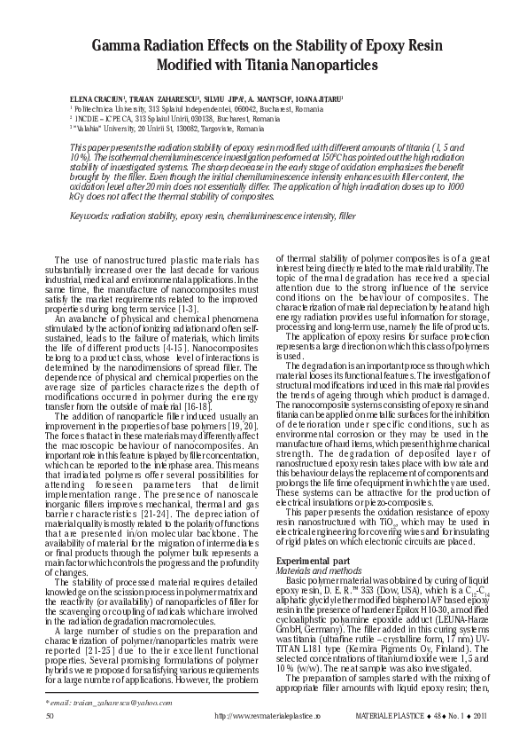 (PDF) Gamma Radiation Effects on the Stability of Epoxy Resin Modified ...