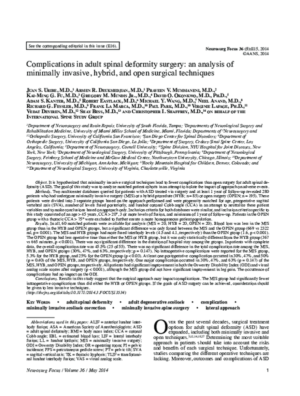 (PDF) Complications in adult spinal deformity surgery: an analysis of ...