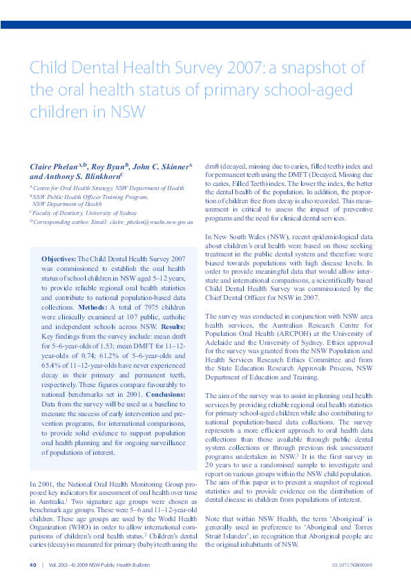 (PDF) Child Dental Health Survey 2007 a snapshot of the oral health