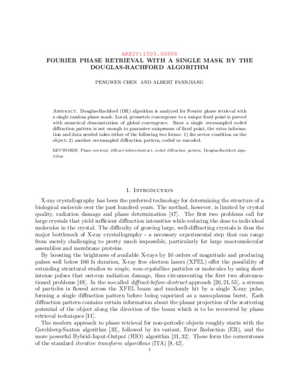 (PDF) FOURIER PHASE RETRIEVAL WITH A SINGLE MASK BY THE DOUGLAS ...