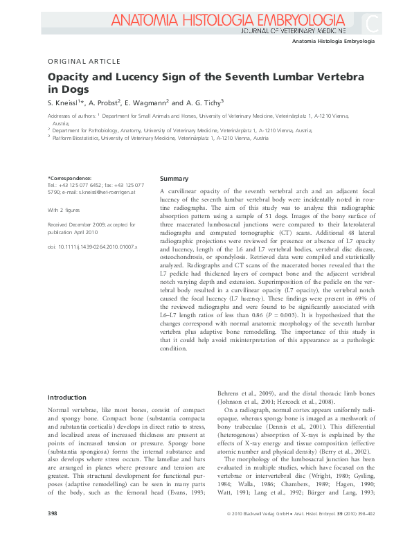 (PDF) Opacity and Lucency Sign of the Seventh Lumbar Vertebra in Dogs