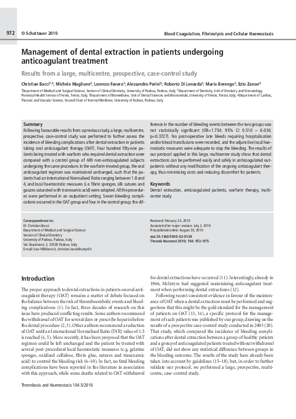 (PDF) Management of dental extraction in patients undergoing ...