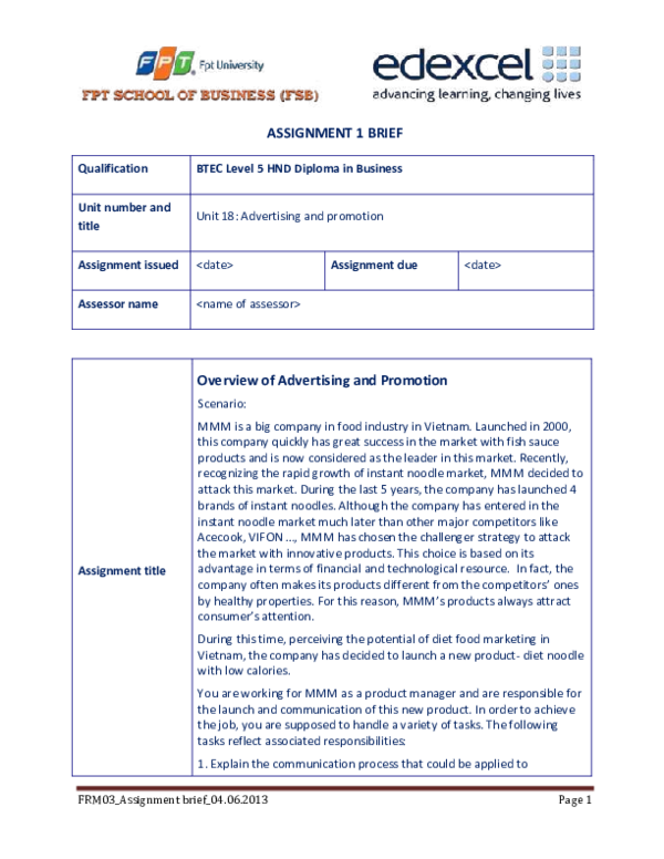 (PDF) Ad and promotion Assignment 1