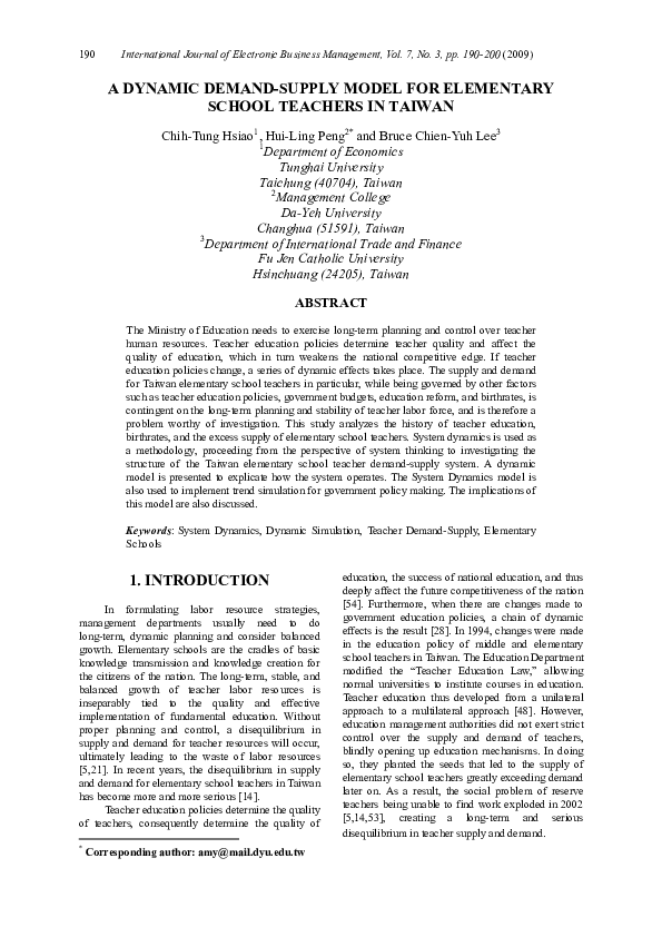 (PDF) A DYNAMIC DEMAND-SUPPLY MODEL FOR ELEMENTARY SCHOOL TEACHERS IN ...