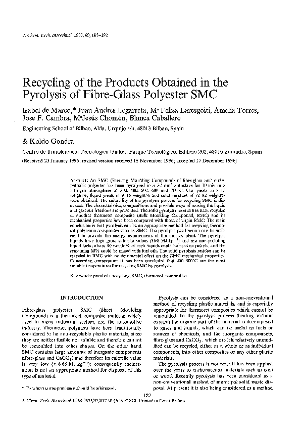 (PDF) Recycling of the Products Obtained in the Pyrolysis of Fibre ...