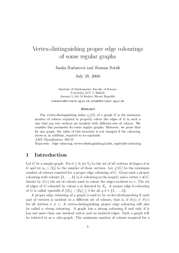 (PDF) Vertexdistinguishing proper edge colourings of some regular