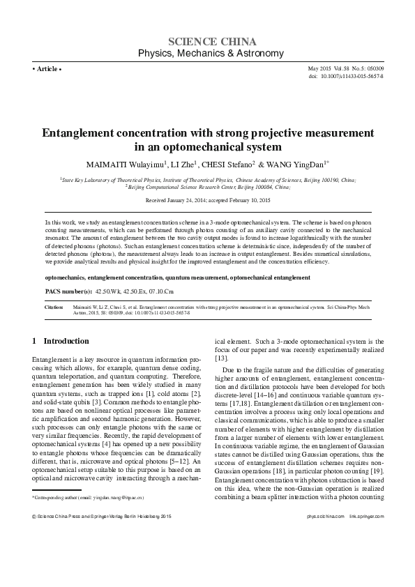 (PDF) Entanglement concentration with strong projective measurement in ...