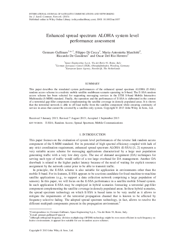 (PDF) Enhanced spread spectrum ALOHA system level performance assessment