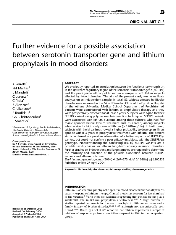 (PDF) Further evidence for a possible association between serotonin ...