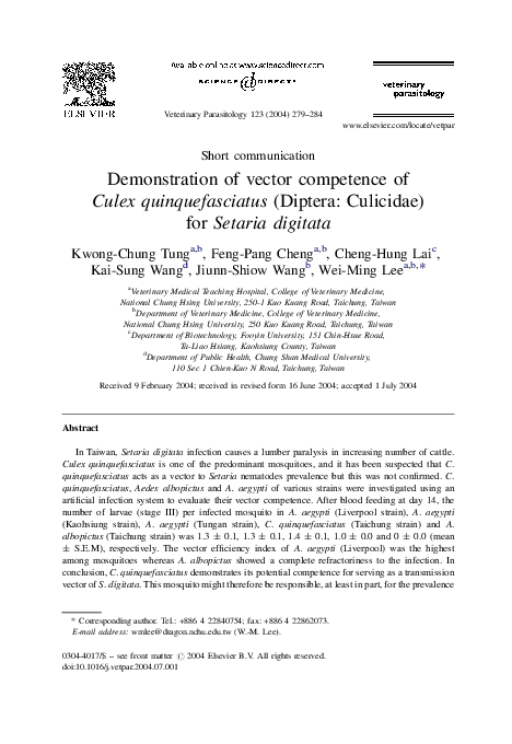 (PDF) Demonstration of vector competence of Culex quinquefasciatus ...