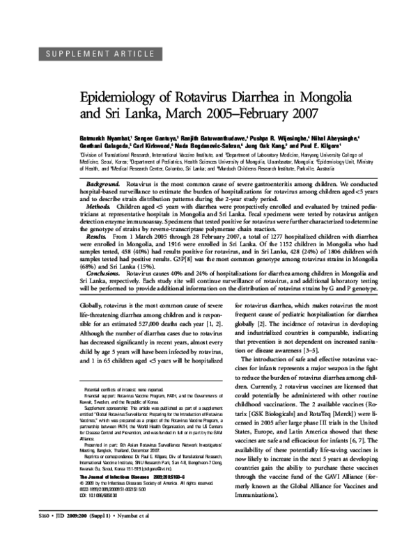 (PDF) Epidemiology of Rotavirus Diarrhea in Mongolia and Sri Lanka ...