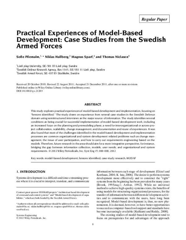 (PDF) Practical experiences of model-based development: Case studies ...