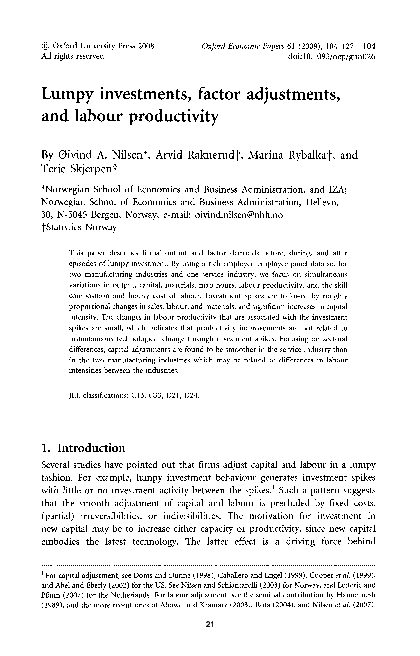 (PDF) Lumpy investments, factor adjustments, and labour productivity
