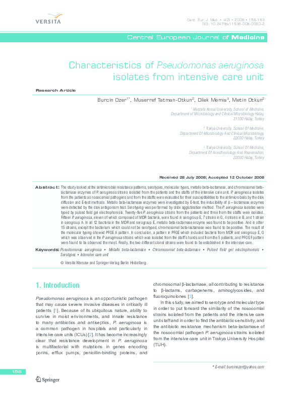 (PDF) Characteristics of Pseudomonas aeruginosa isolates from intensive ...