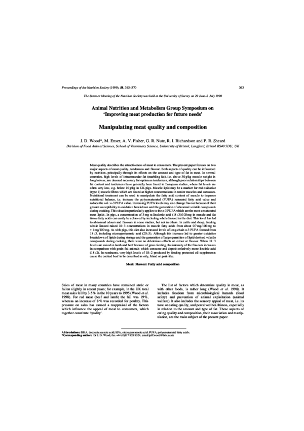 (PDF) Manipulating meat quality and composition Jeff Wood Academia.edu