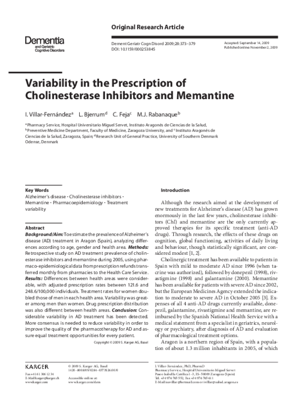 (PDF) Variability in the Prescription of Cholinesterase Inhibitors and ...
