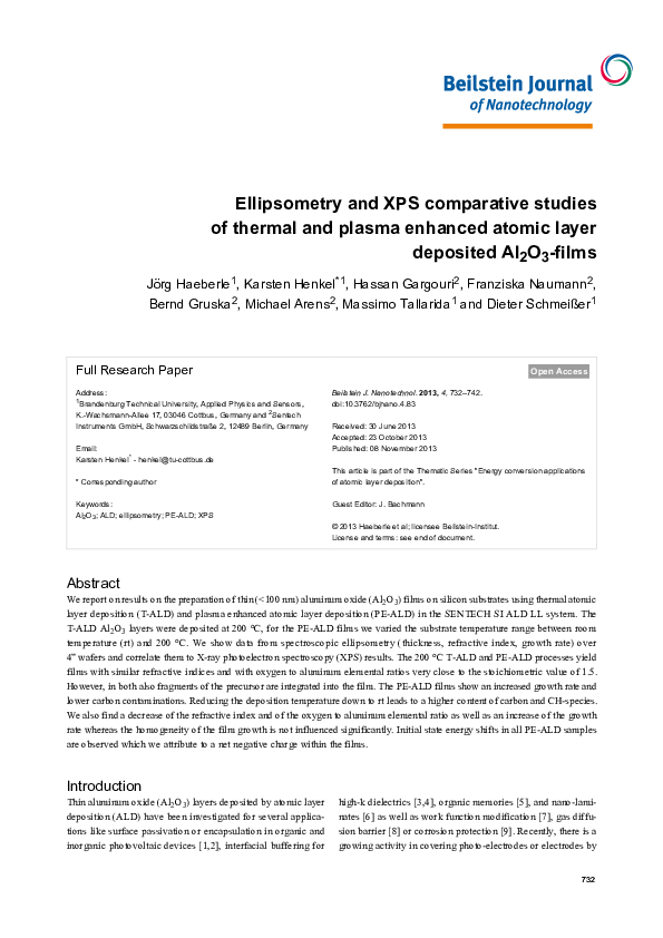 (PDF) Ellipsometry and XPS comparative studies of thermal and plasma ...