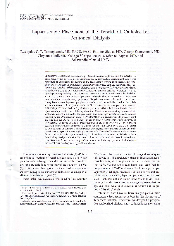 (PDF) Mini-laparoscopic placement of peritoneal dialysis catheter: New ...