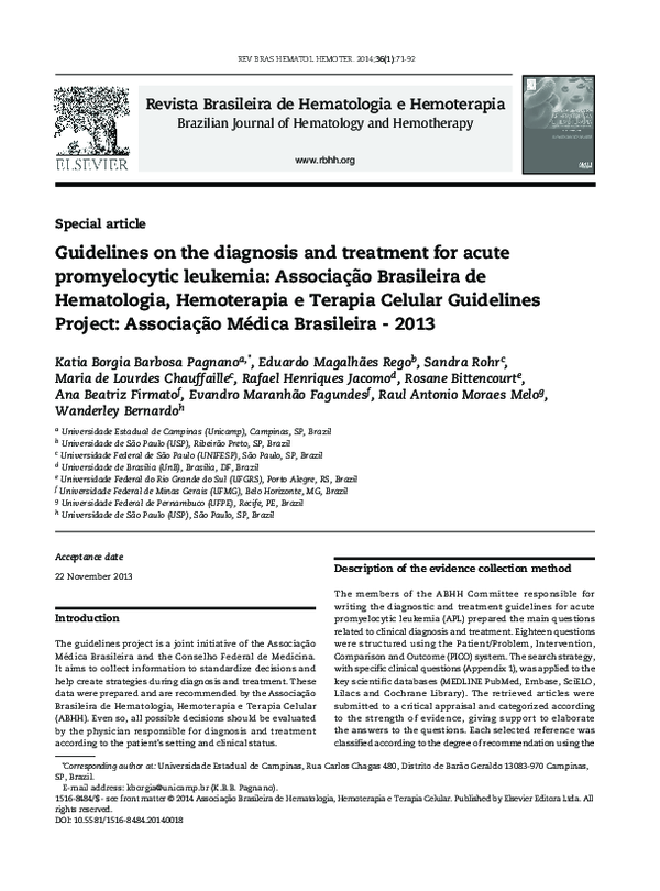(PDF) Guidelines on the diagnosis and treatment for acute promyelocytic ...