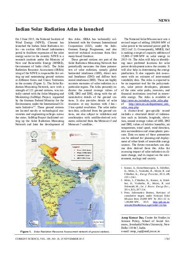 (PDF) Indian Solar Radiation Atlas is launched