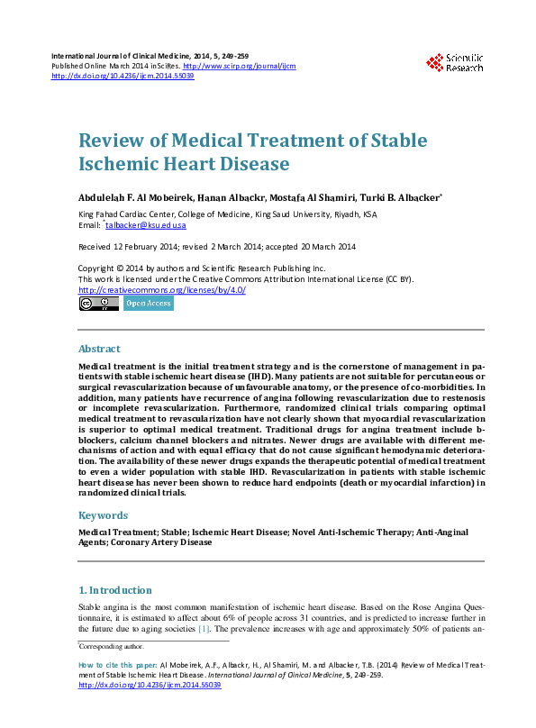 (PDF) Review of Medical Treatment of Stable Ischemic Heart Disease