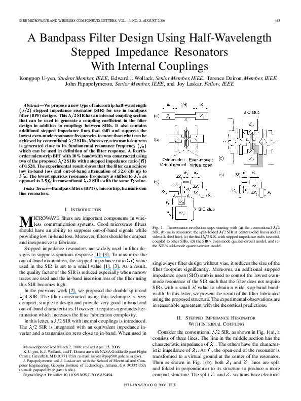 (PDF) A Bandpass Filter Design Using HalfWavelength Stepped Impedance