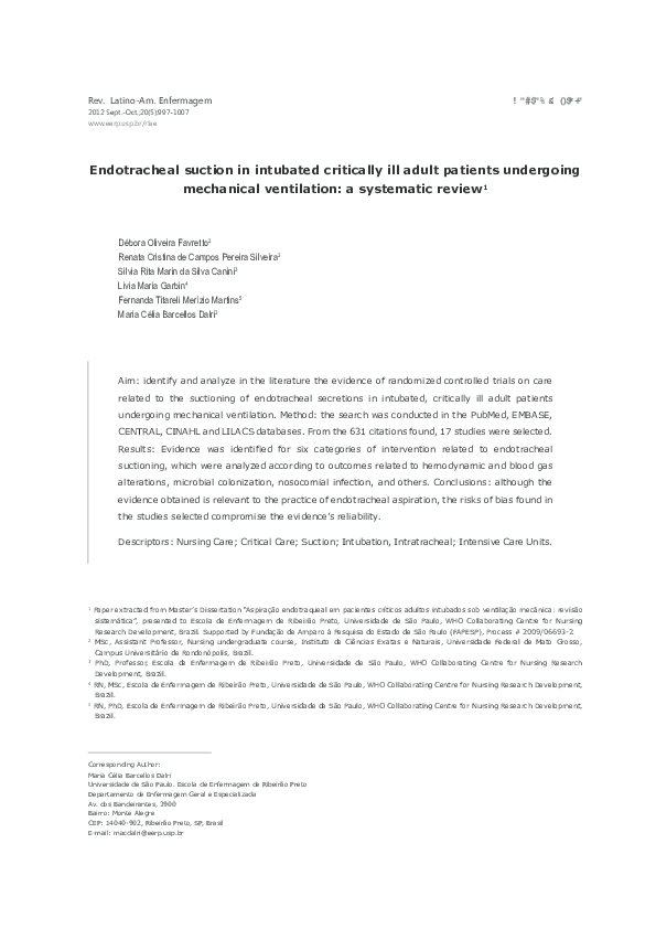 (PDF) Endotracheal suction in intubated critically ill adult patients ...