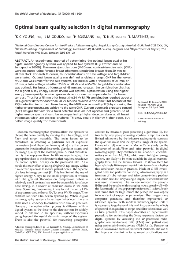 (PDF) Optimal beam quality selection in digital mammography