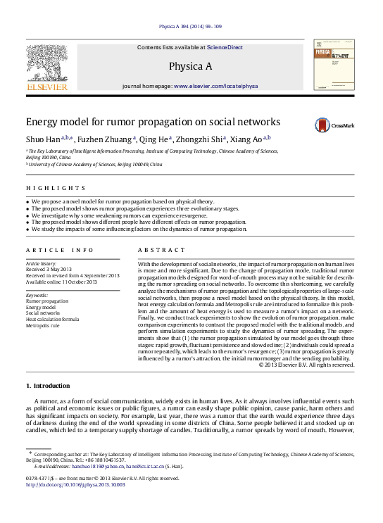 (PDF) Energy model for rumor propagation on social networks