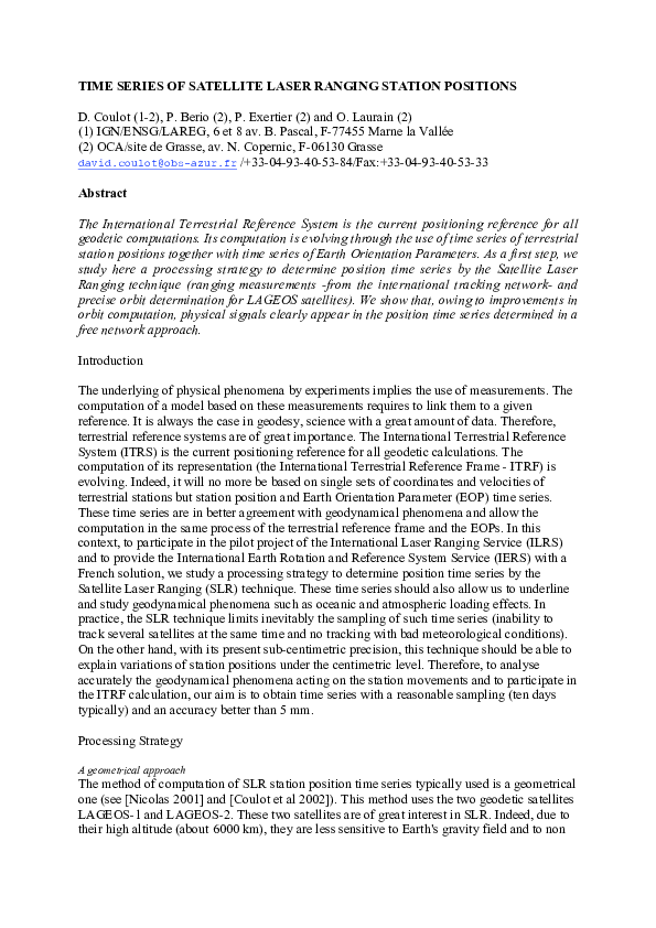 (PDF) Time series of Satellite Laser Ranging station positions