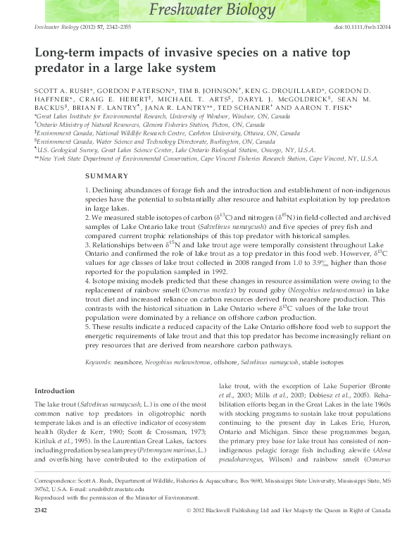 (PDF) Long-term impacts of invasive species on a native top predator in ...