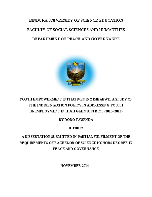 (DOC) YOUTH EMPOWERMENT INITIATIVES IN ZIMBABWE: A STUDY OF THE