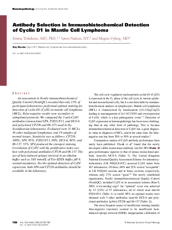 (PDF) Antibody Selection in Immunohistochemical Detection of Cyclin D1 ...