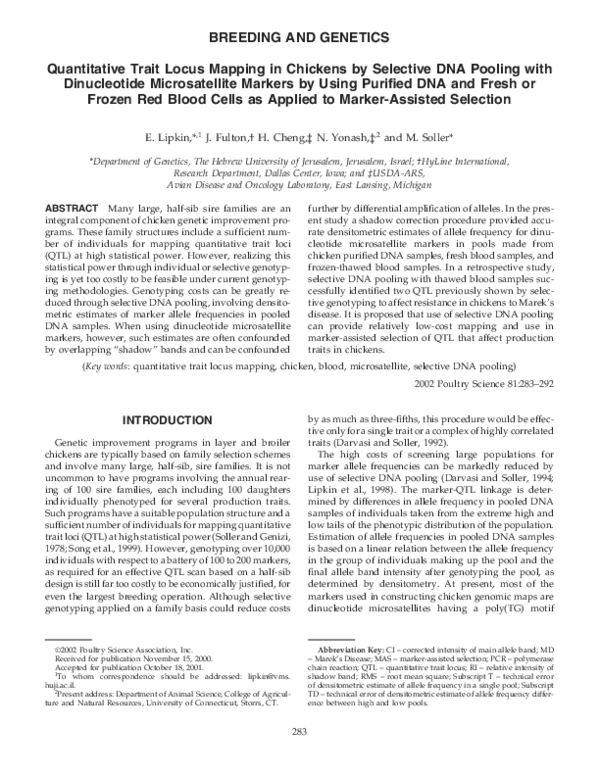 (PDF) Quantitative Trait Locus Mapping in Chickens by Selective DNA ...